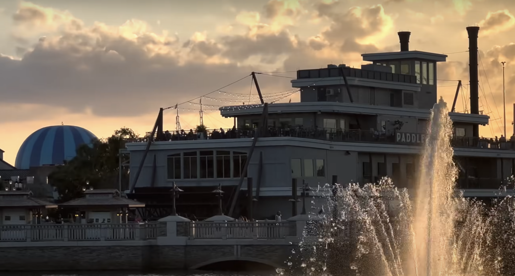 Scenic view of Disney Springs showing vibrant shops and restaurants